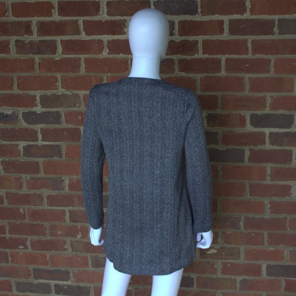 Banana Republic | Asymmetrical Zip Fleece Jacket | Black/Grey Herringbone | S/P - Picture 6 of 11